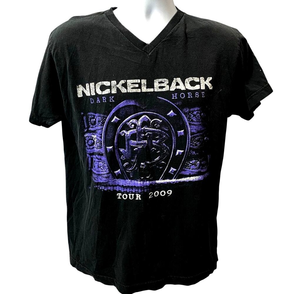 NICKELBACK DARK HORSE TOUR SHIRT — 2009 Concert Black Graphic Tee Men's Medium